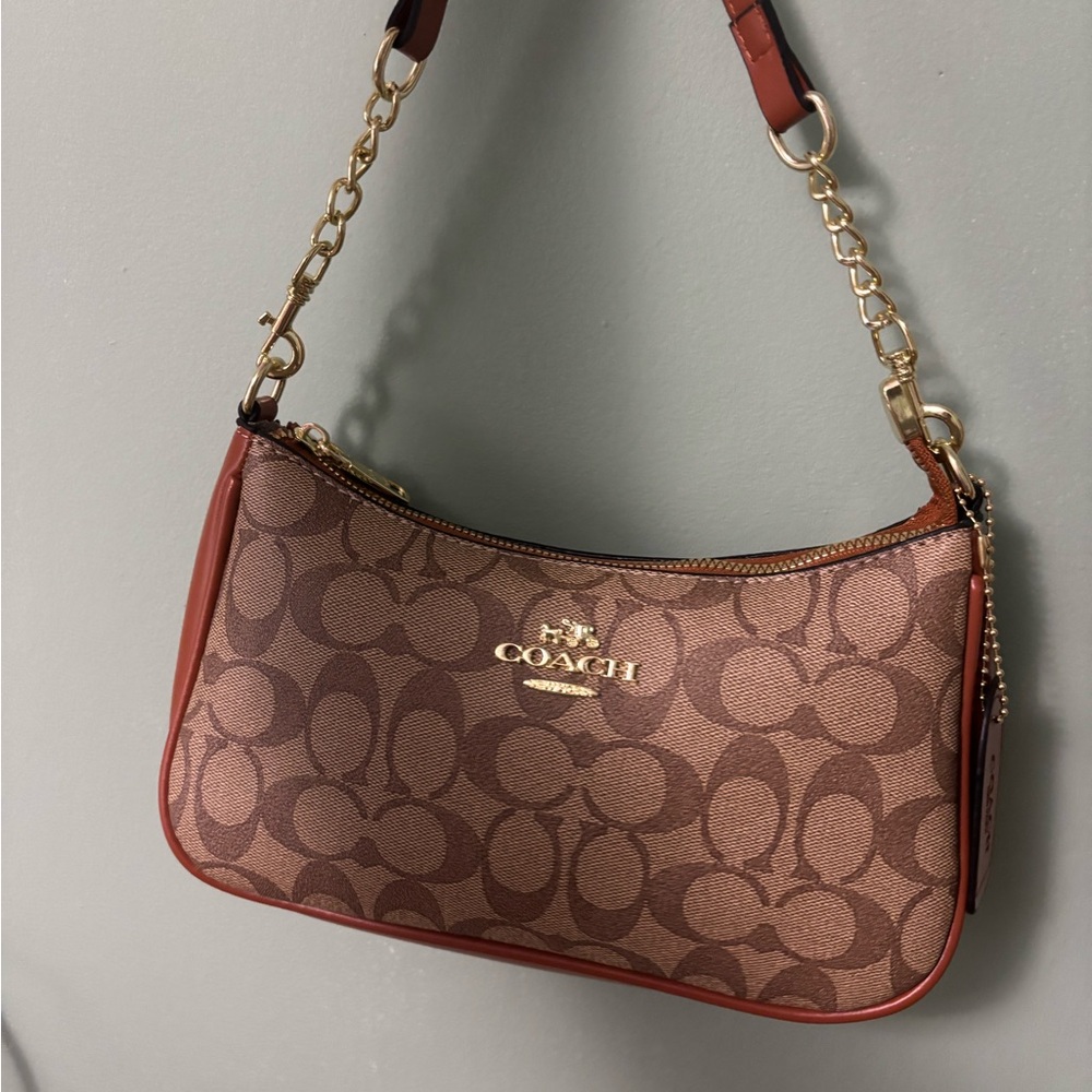 Coach Tan and Brown Signature Shoulder Bag